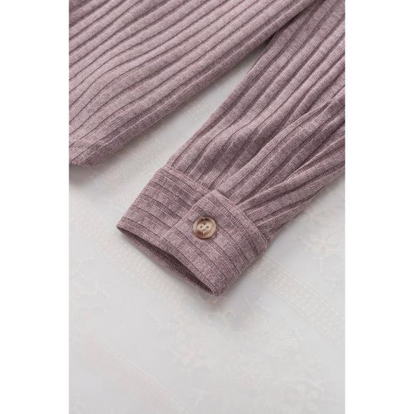 Azura Exchange  Purple Button Flap Pocket Ribbed Knit Shacket - Picture 14 of 15